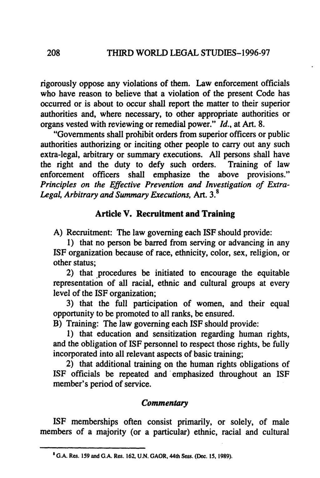 208 THIRD WORLD LEGAL STUDIES-1996-97 rigorously oppose any violations of them.