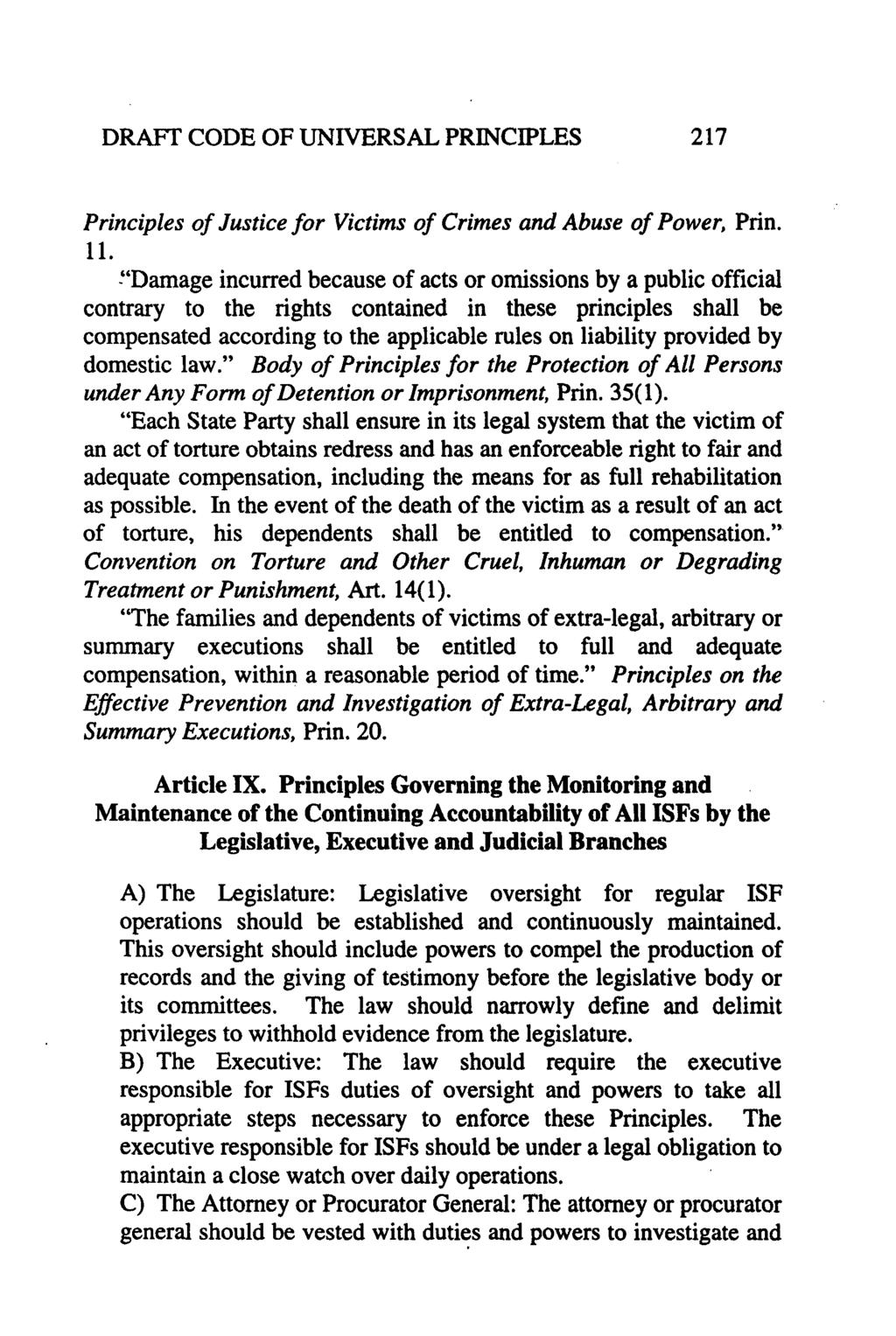 DRAFT CODE OF UNIVERSAL PRINCIPLES Principles of Justice for Victims of Crimes and Abuse of Power, Prin. 11.