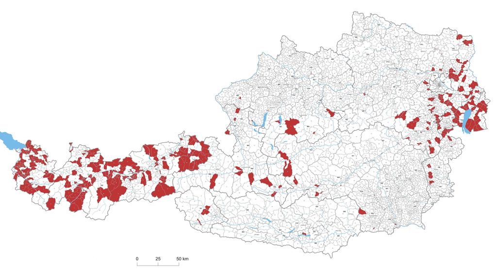 Figure 2: Sample Municipalities The municipalities in the sample are mostly from four provinces: Tirol (38%), Vorarlberg (21%), Niederösterreich (20%), and Burgenland (12%).
