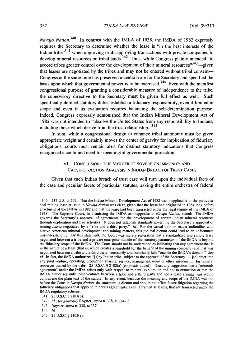 Tulsa Law Review, Vol. 39 [2003], Iss. 2, Art. 4 TULSA LA W REVIEW [Vol. 39:313 Navajo Nation.