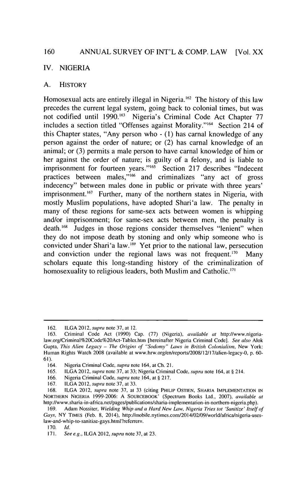 Annual Survey of International & Comparative Law, Vol. 20 [2014], Iss. 1, Art. 10 160 ANNUAL SURVEY OF INT'L & COMP. LAW [Vol. XX IV. NIGERIA A.