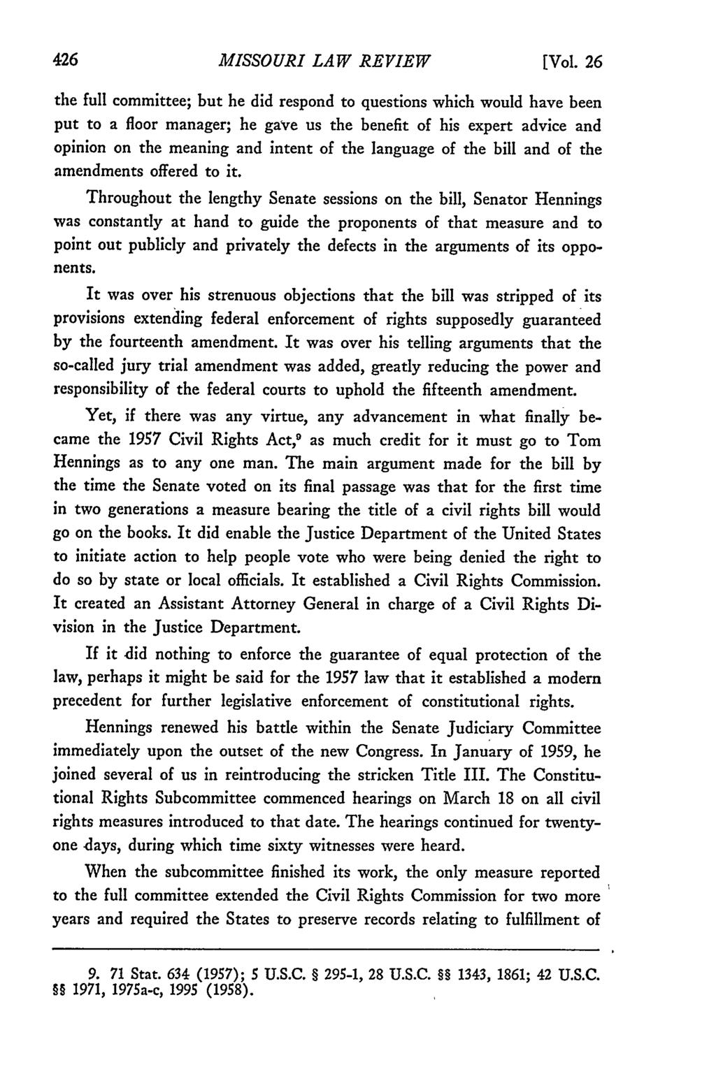 Morse: Morse: Senator Thomas C. Hennings Jr. and Civil Rights Dedication: MISSOURI LAW REVIEW [Vol.