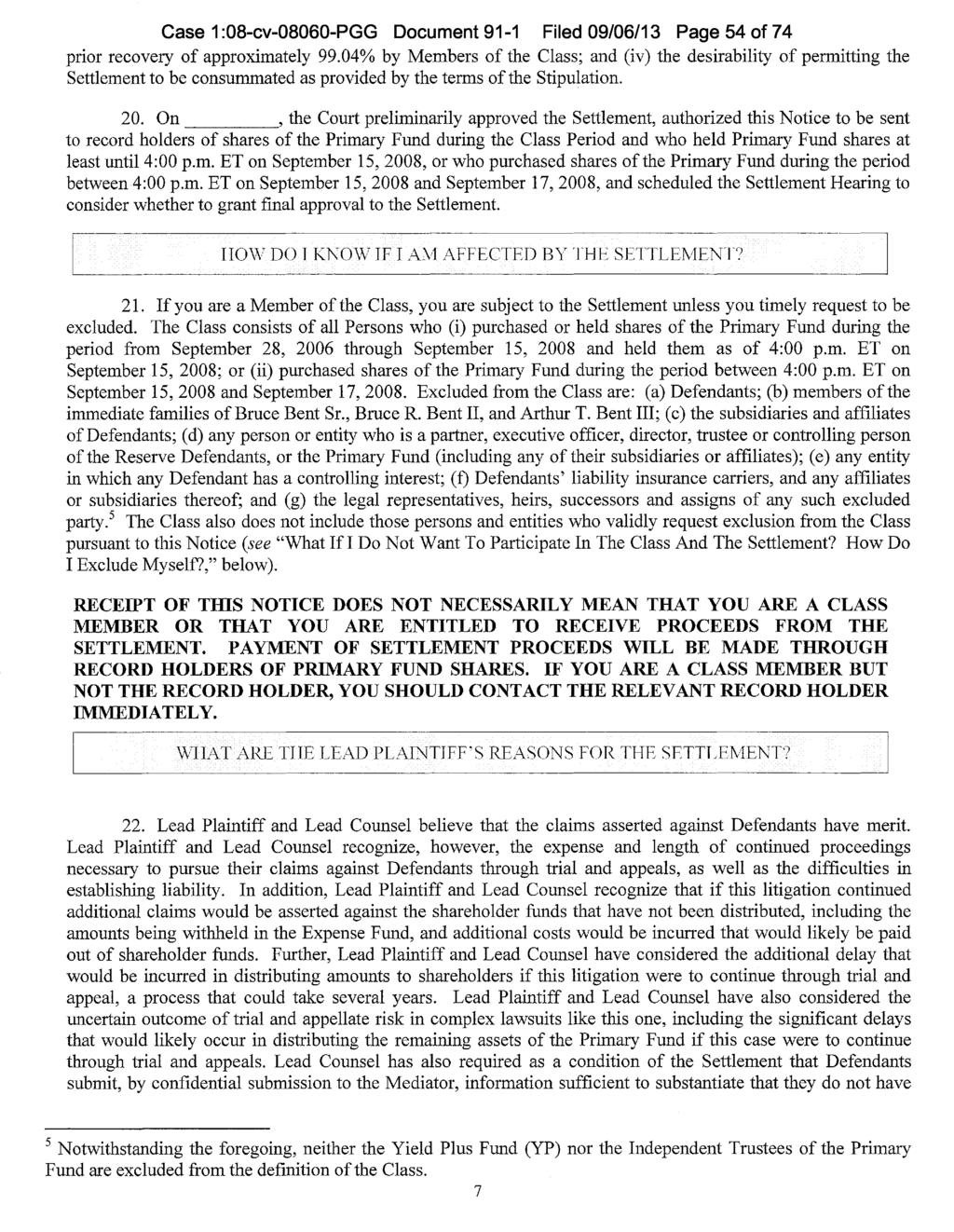 Case 1:08-cv-08060-PGG Document 91-1 Filed 09/06/13 Page 54 of 74 prior recovery of approximately 99.