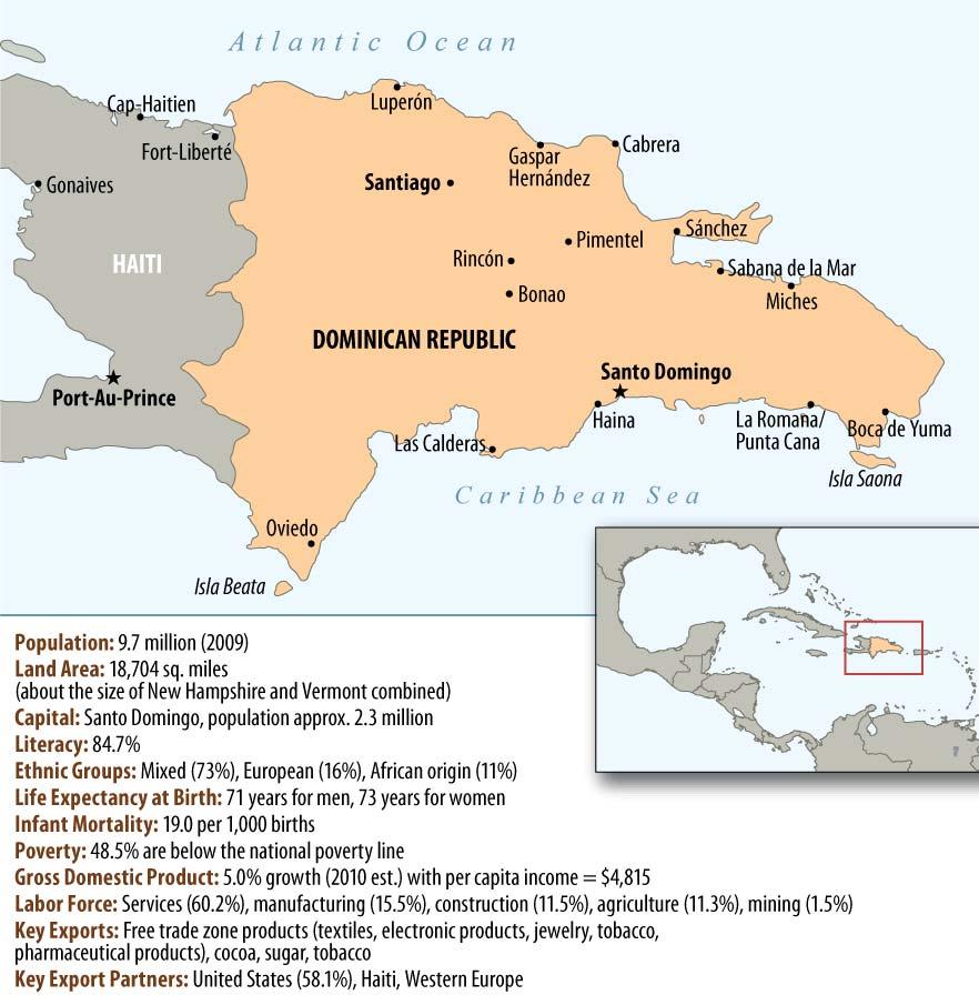Figure 1. Map of the Dominican Republic and Haiti Source: United Nations Office for the Coordination of Humanitarian Affairs, as adapted by CRS graphics.