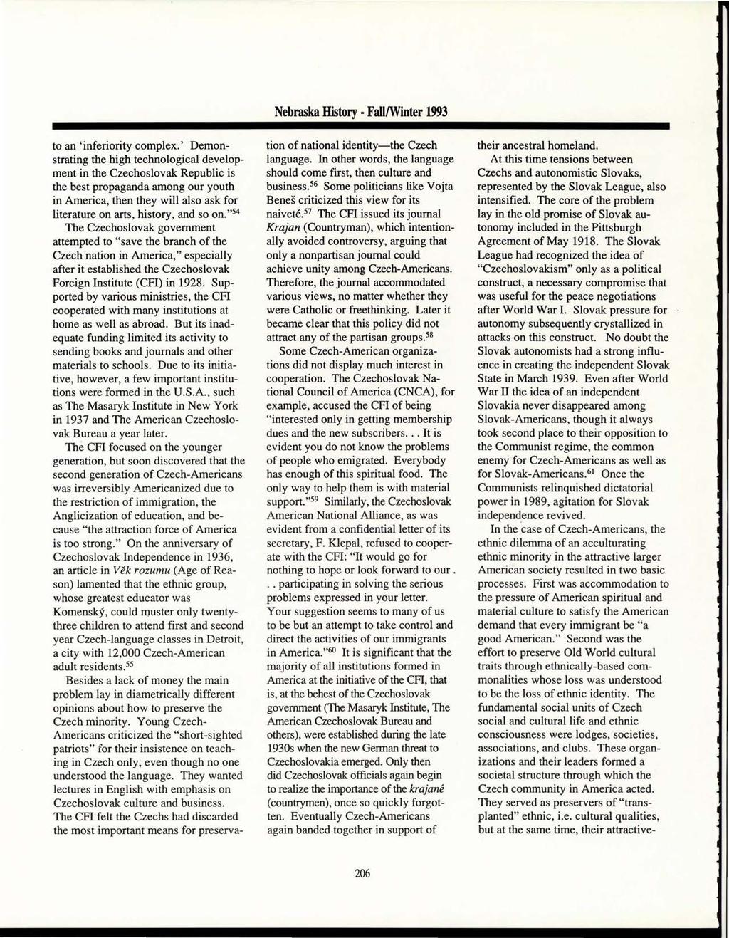 Nebraska History FaUlWinter 1993 to an 'inferiority complex.