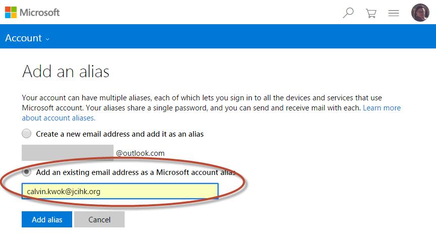Step 3: Click Add email in the Manage your account aliases Step 4: