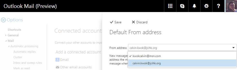 org email address by default by choosing Change your from address under the Connected accounts (Please refer to Step 1 to 2 for