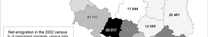 8 per cent), and Śląskie (2.3 per cent), while the highest absolute numbers in Śląskie (107,100 persons), Opolskie (88,800), Małopolskie (62,400), and Podkarpackie (58,100). Figure 3.