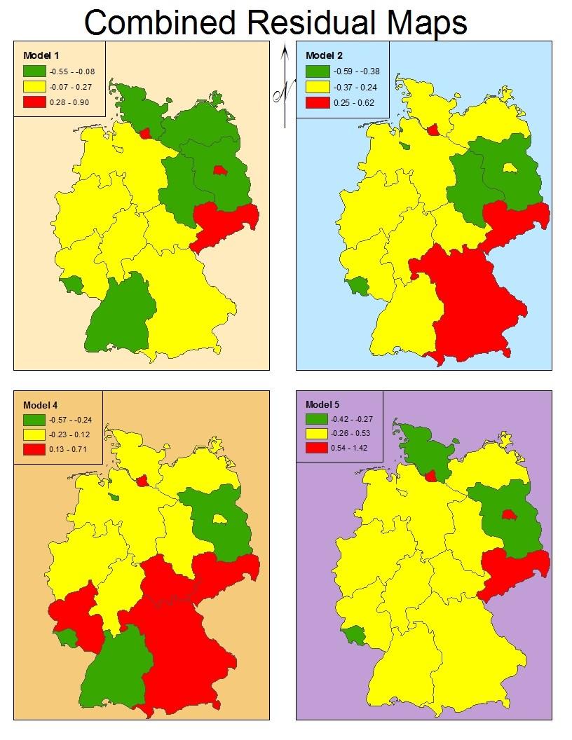 which model is chosen. Figure 2-15. Combined Residual Maps for Models 1, 2, 4, and 5. None of these models are the true model at predicting Germany s CBR.