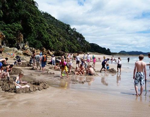 LEISURE At Hot Water Beach on the Coromandel Peninsula, bathers dig their own holes which are filled by warm water. Photo by Steve & Jem Copley. Creative Commons 2.0 via Wikimedia Commons.