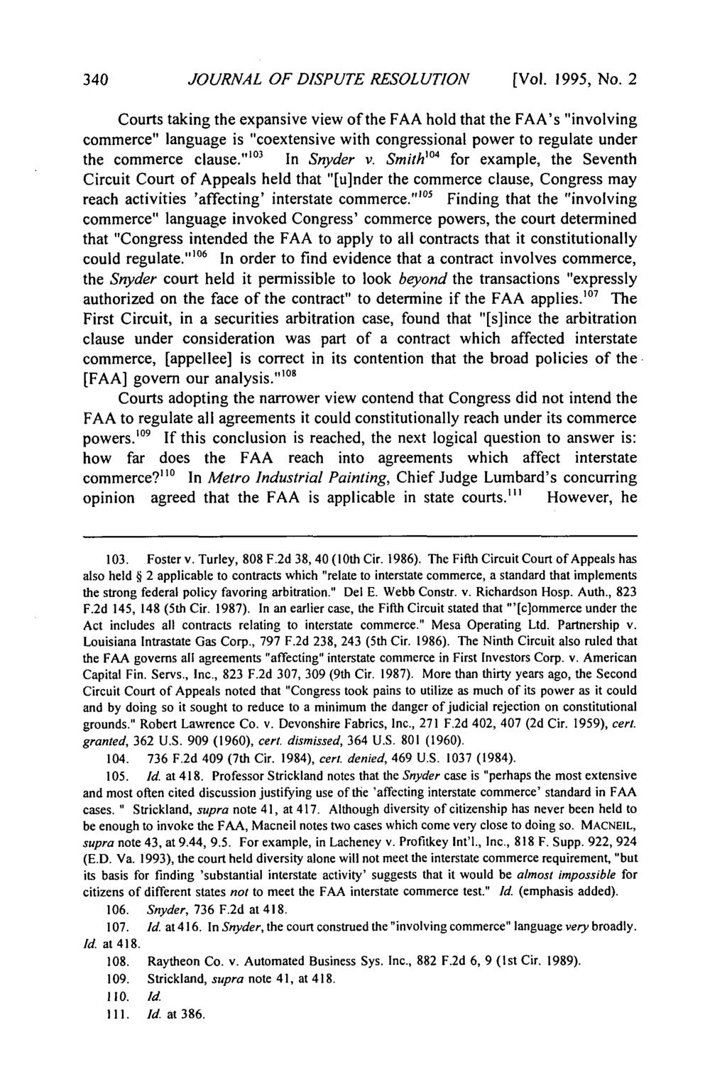 Journal of Dispute Resolution, Vol. 1995, Iss. 2 [1995], Art. 5 JOURNAL OF DISPUTE RESOLUTION [Vol. 1995, No.