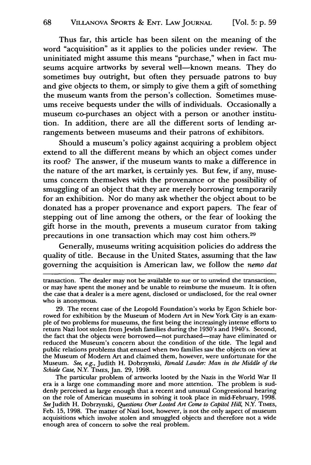 Jeffrey S. Moorad Sports Law Journal, Vol. 5, Iss. 1 [1998], Art. 5 68 ViLLANOVA SPORTS & ENT. LAW JOURNAL [Vol. 5: p.