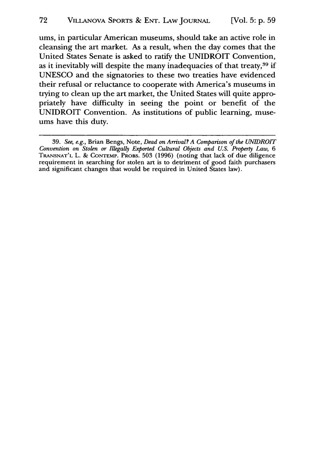 72 VILLANOVA Jeffrey S. Moorad SPORTS Sports & Law ENT. Journal, LAw Vol. JouRNAL 5, Iss. 1 [1998], Art. 5 [Vol. 5: p.