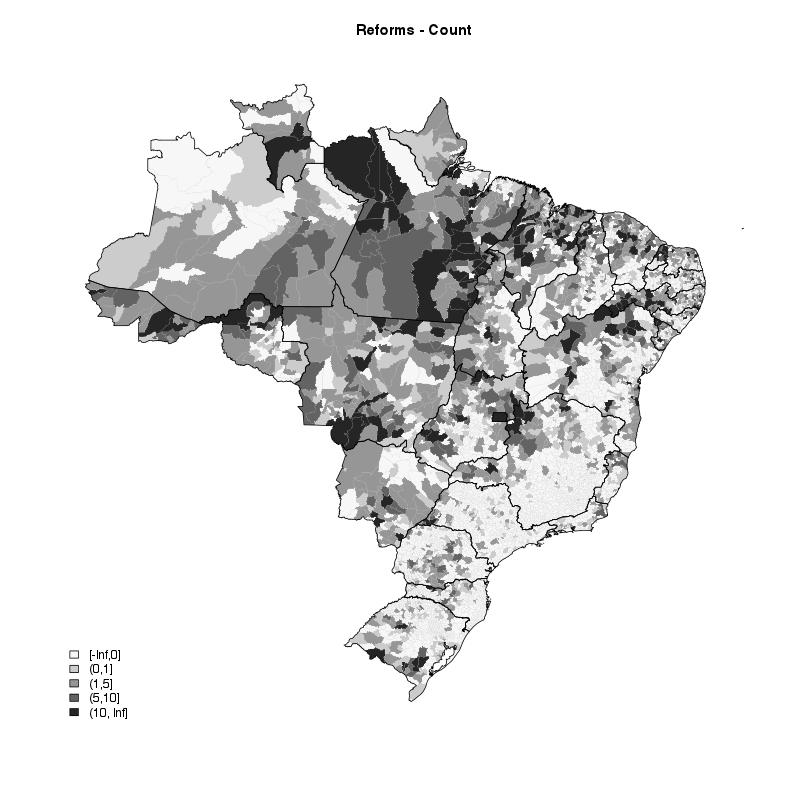 Figure 2: Land Reforms in Brazil, 1988-2008 Note: Data on land reform are from the Instituto Nacional de Colonização e Reforma Agrária (INCRA). hectares.