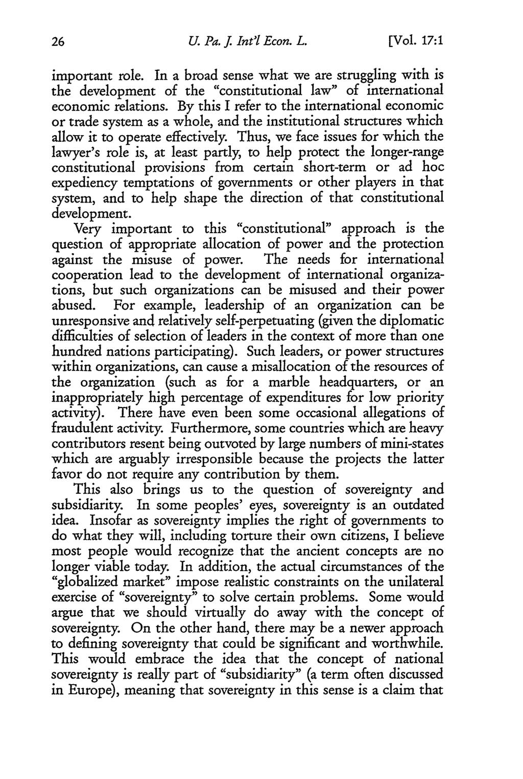 University of Pennsylvania Journal of International Law, Vol. 17, Iss. 1 [2014], Art. 4 U. Pa. J Int'l Econ. L. [Vol. 17:1 important role.