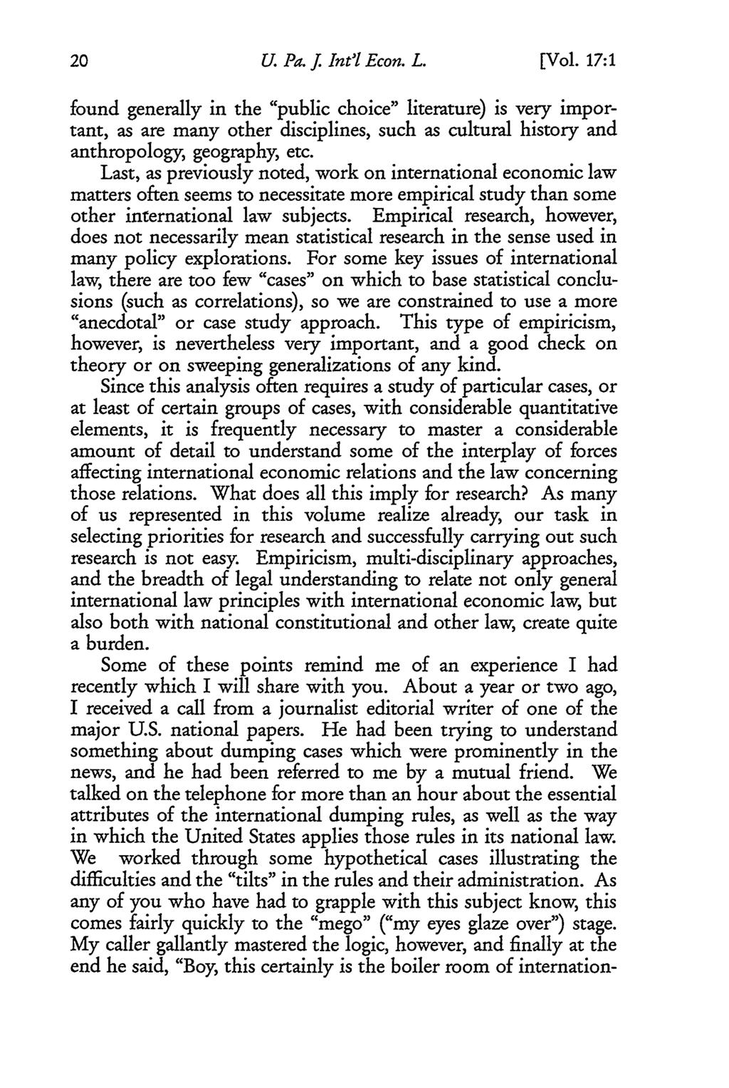 University of Pennsylvania Journal of International Law, Vol. 17, Iss. 1 [2014], Art. 4 U. Pa. j. Int'l Econ. L. [Vol.