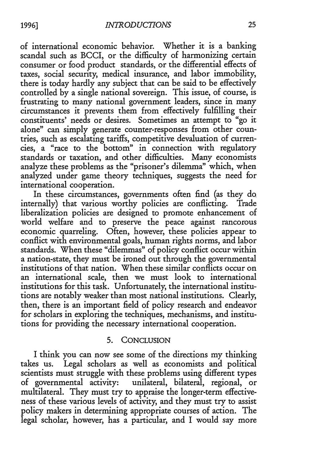 1996] Jackson: Reflections on International Economic Law INTRODUCTIONS of international economic behavior.