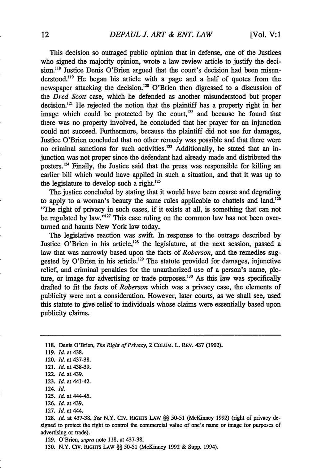 DePaul Journal of Art, Technology & Intellectual Property Law, Vol. 5, Iss. 1 [], Art. 2 DEPAUL J. ART & ENT. LAW [Vol.