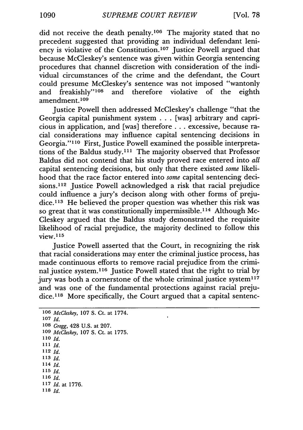1090 SUPREME COURT REVIEW [Vol. 78 did not receive the death penalty.