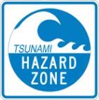 Zone/In Case of Earthquake Go To High Ground or Inland sign, the Entering/Leaving Tsunami Hazard Zone signs, and the Tsunami Hazard Zone sign.