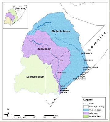 Figure 5: Juba and Shabelle Rivers Source : Swalim The map shows the irrigation projects put in place before the war and the irrigation potentials of the areas located around the Juba and Shabelle