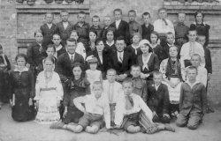1931, Basów Kąt, Równe county, Volhynia. Employees and students of the elementary school.