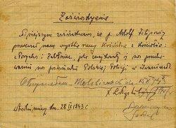 Certificate of September 1943 confirming Adolf Filipowicz s donation to the churches