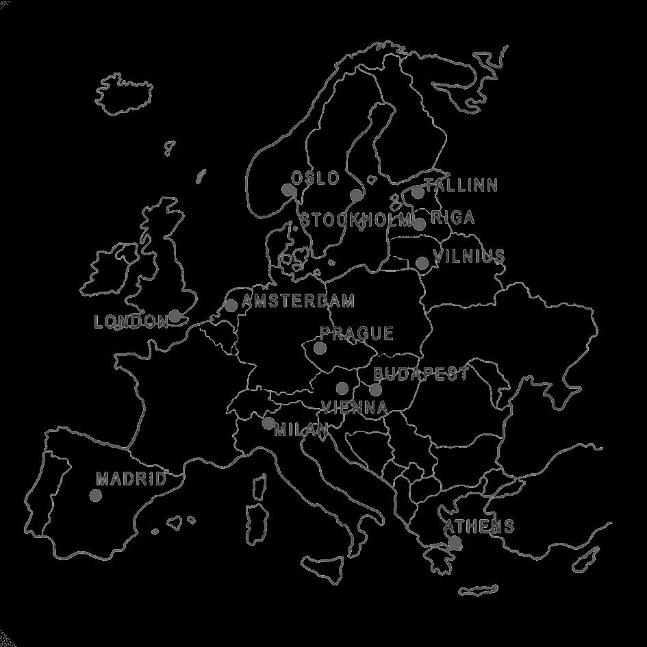 13 cities in 13 European countries
