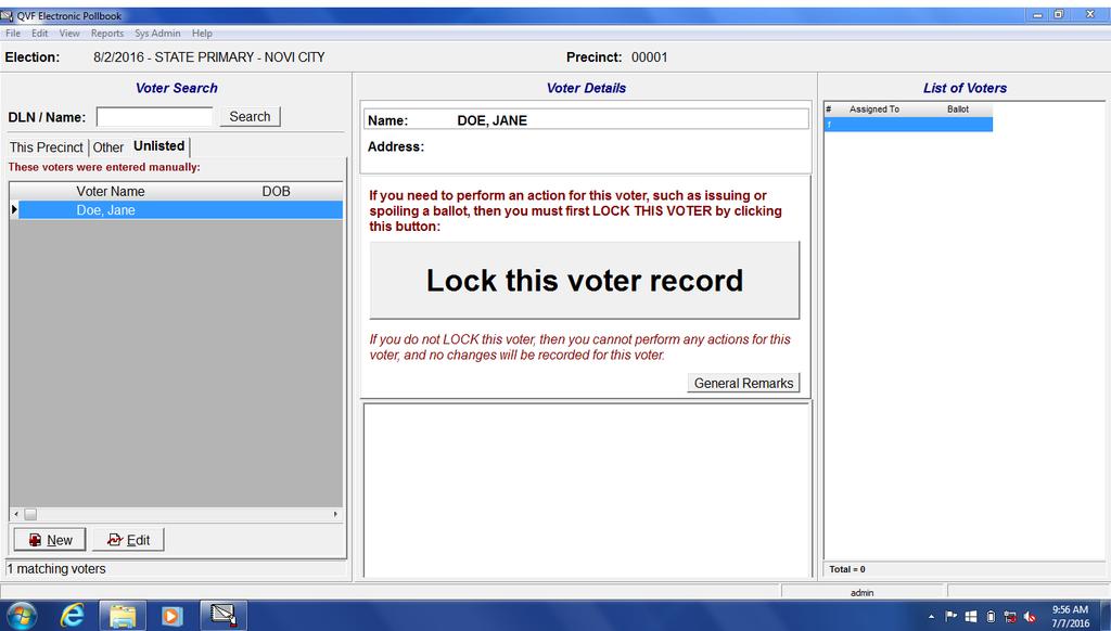5. Click Lock this voter record 6.