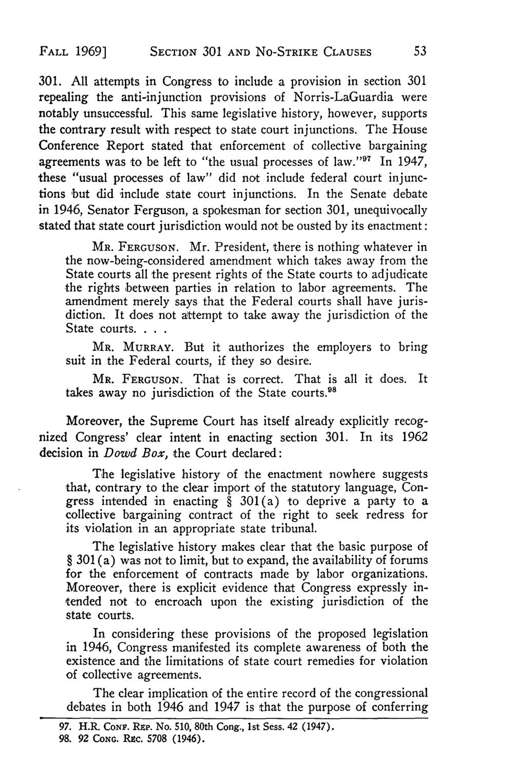 FALL 1969] Villanova Law Review, Vol. 15, Iss. 1 [1969], Art. 2 SECTION 301 AND NO-STRIKE CLAUSES 301.