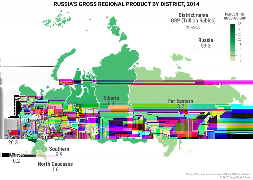 (click to enlarge) One of the results of Russia s physical size is a highly regionalized economy, as the map above shows.