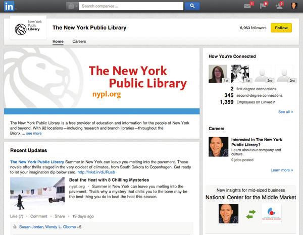 Figure 2.3 New York Public Library s LinkedIn company page Figure 2.4 Los Angeles Public Library s Instagram account others for job and work leads and can create a group for focused discussions.