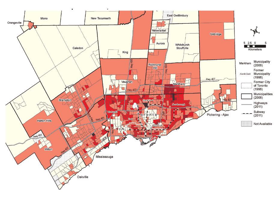 THE WORKING POOR IN THE TORONTO REGION Mapping working poverty Maps 1 and 2 show distribution of working poverty in the Toronto CMA, 2006 and 2012, respectively.