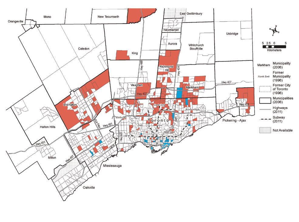 THE WORKING POOR IN THE TORONTO REGION MAP 3: Change in percentage of working poor individuals among working-age population after-tax Toronto Census Metropolitan Area, 2006 2012 Change in the