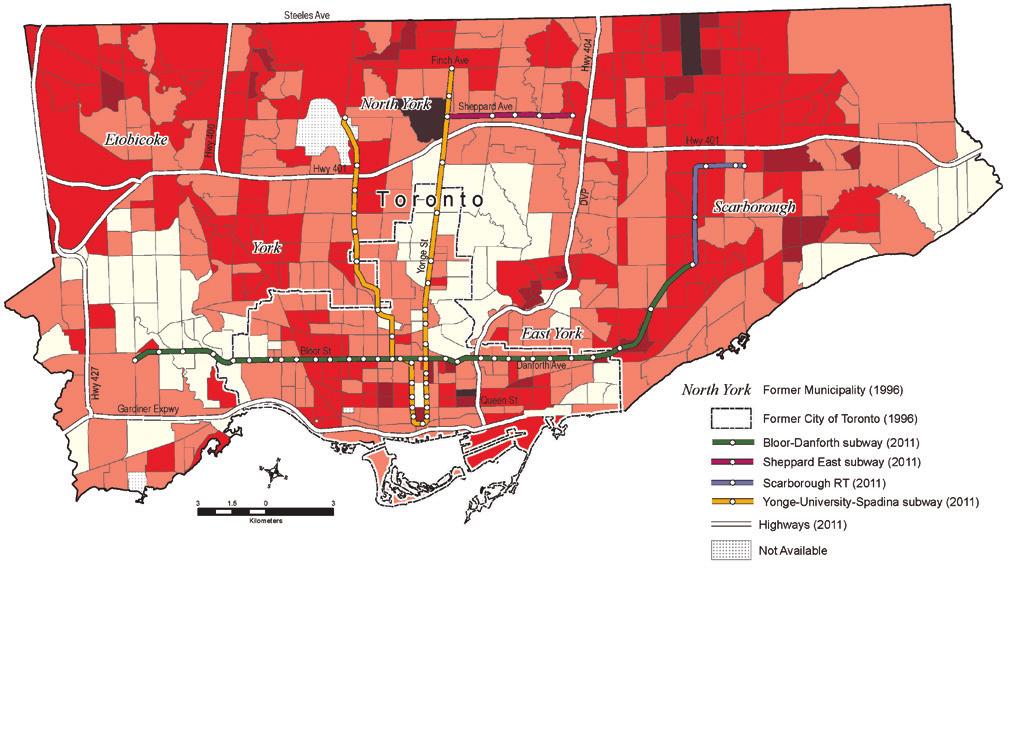 THE WORKING POOR IN THE TORONTO REGION MAP 4: Percentage of working poor individuals among working-age population after-tax City of Toronto, 2006 Percentage by Census Tracts 0% to 5% 5% to 10% 10% to