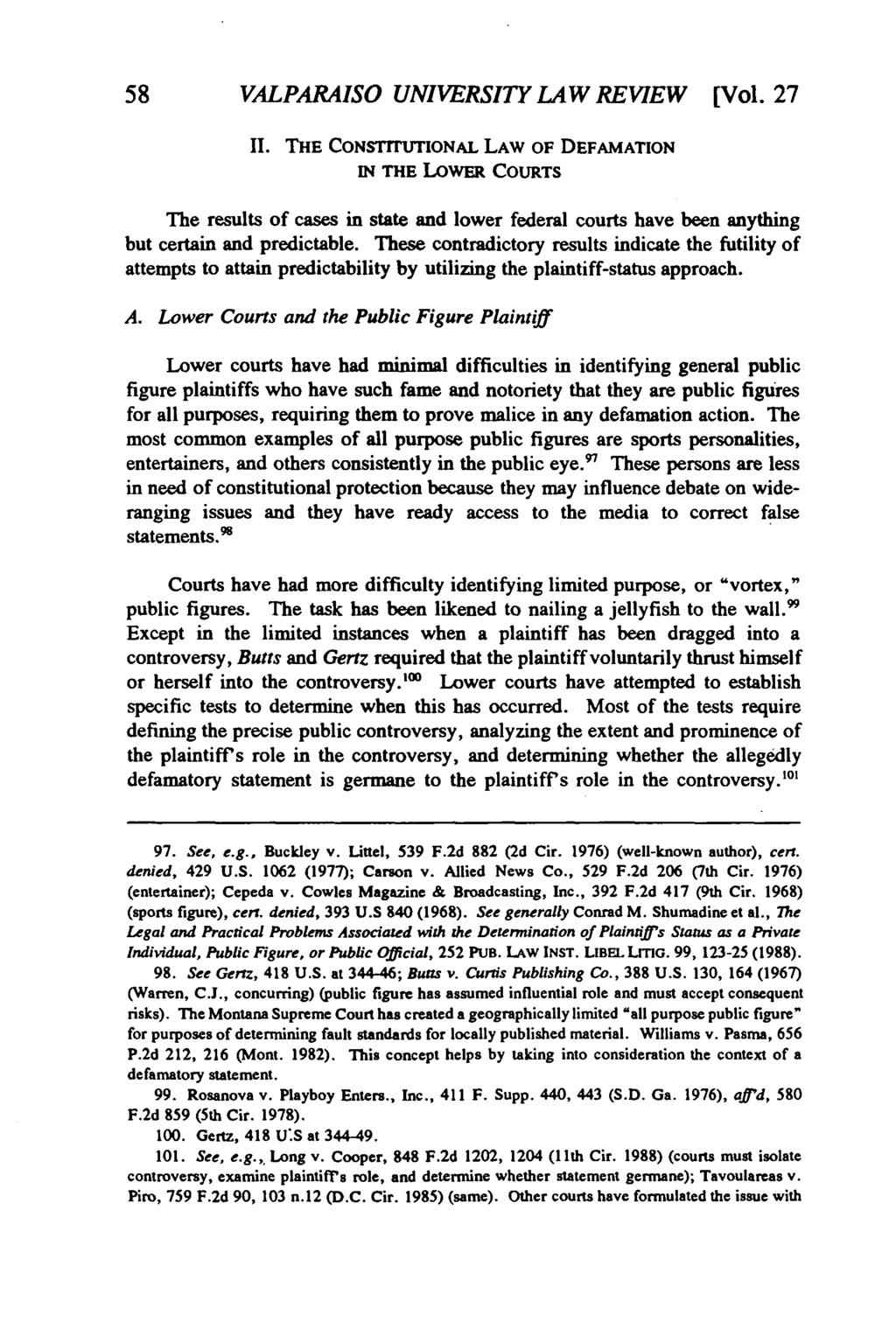 Valparaiso University Law Review, Vol. 27, No. 1 [1992], Art. 2 58 VALPARAISO UNIVERSITY LAW REVIEW [Vol. 27 II.