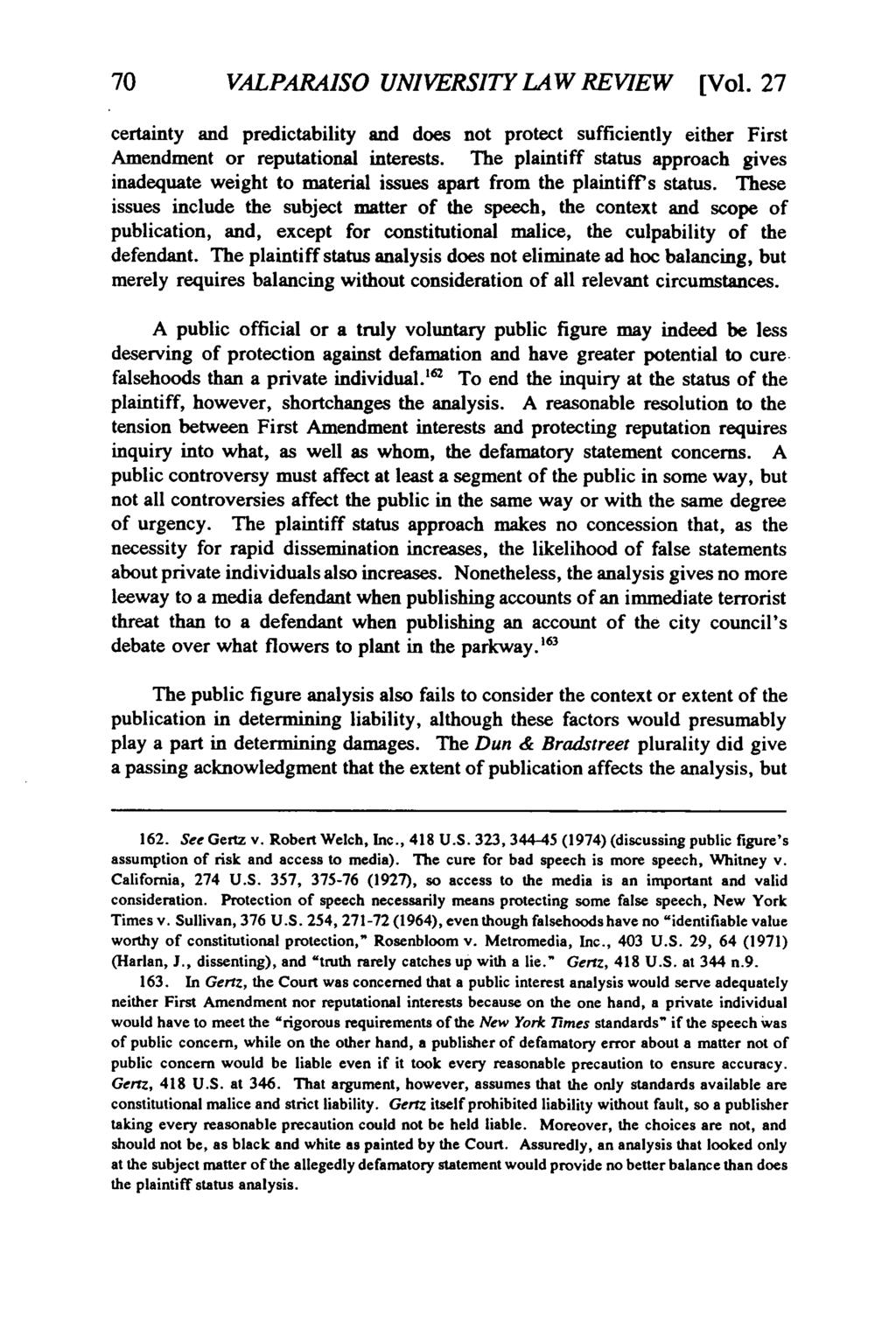 Valparaiso University Law Review, Vol. 27, No. 1 [1992], Art. 2 70 VALPARAISO UNIVERSITY LAW REVIEW [Vol.