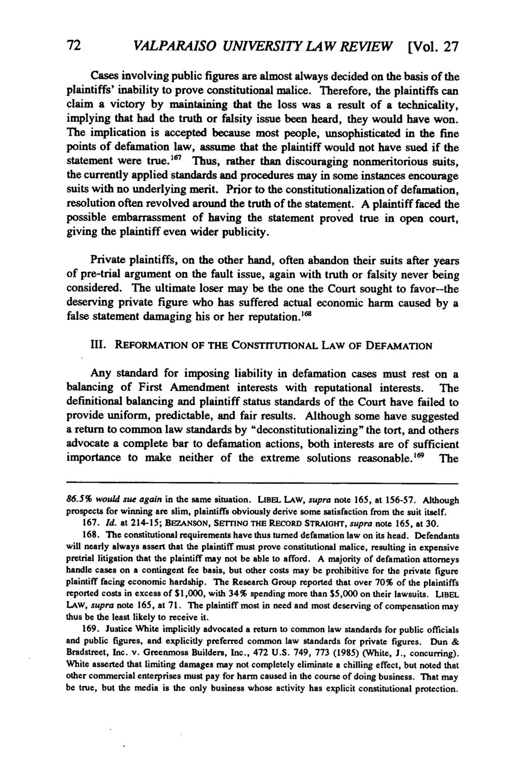 Valparaiso University Law Review, Vol. 27, No. 1 [1992], Art. 2 72 VALPARAISO UNIVERSITY LAW REVIEW [Vol.