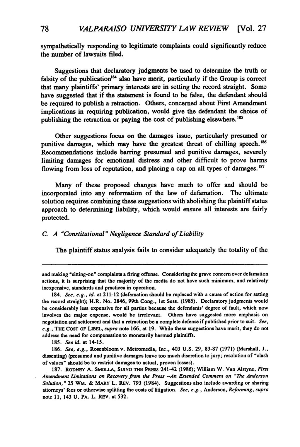 Valparaiso University Law Review, Vol. 27, No. 1 [1992], Art. 2 78 VALPARAISO UNIVERSITY LAW REVIEW [Vol.