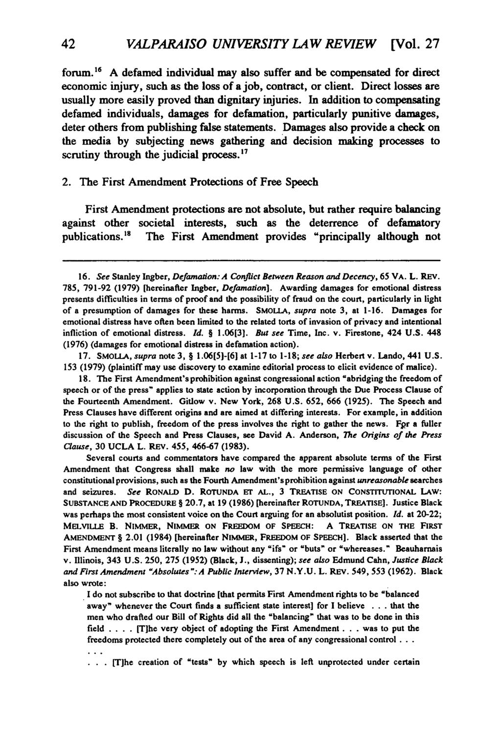 Valparaiso University Law Review, Vol. 27, No. 1 [1992], Art. 2 42 VALPARAISO UNIVERSITY LAW REVIEW [Vol. 27 forum.