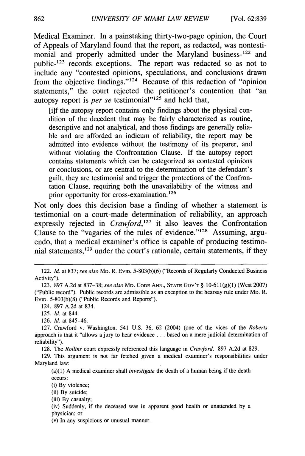 UNIVERSITY OF MIAMI LAW REVIEW (Vol. 62:839 Medical Examiner.