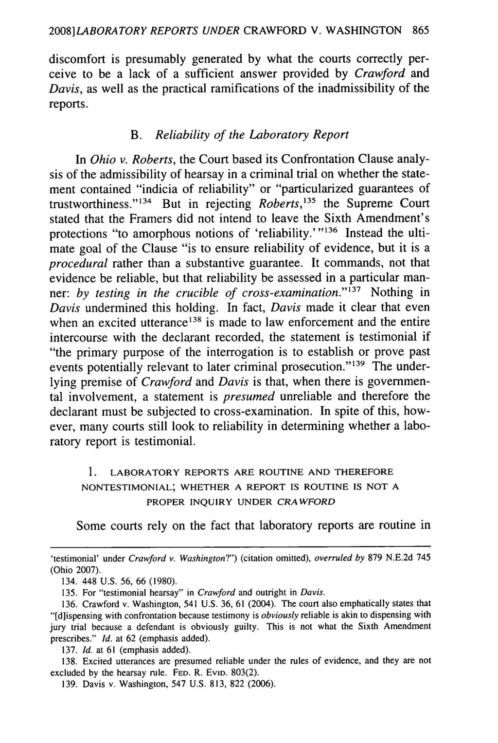 2008] LABORATORY REPORTS UNDER CRAWFORD V.