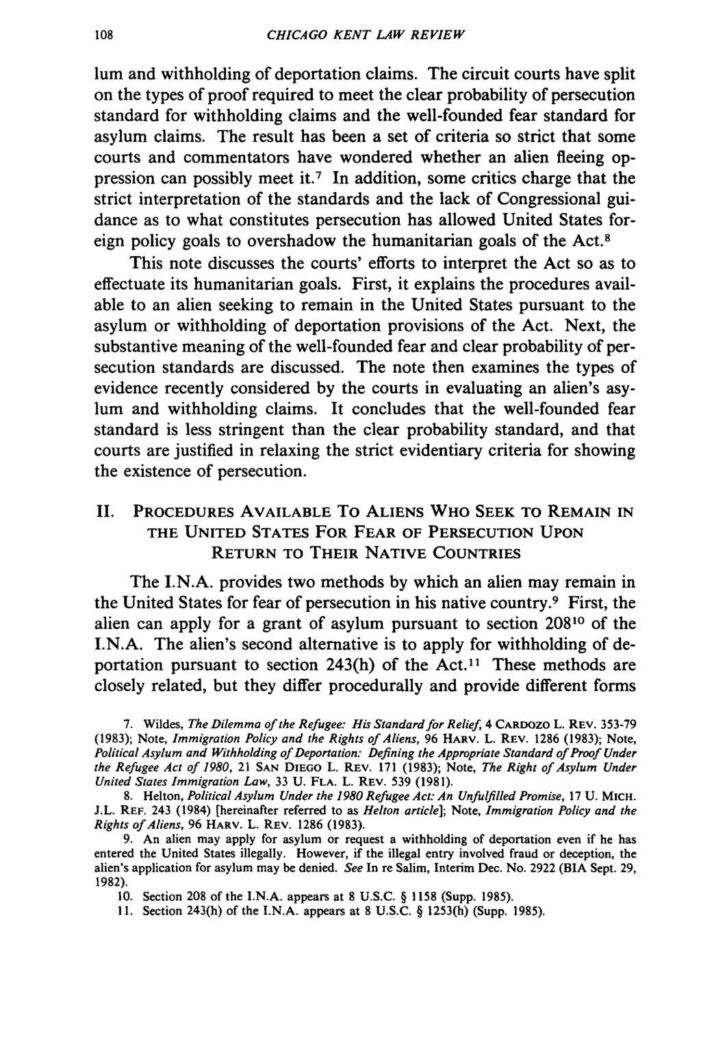 CHICAGO KENT LAW REVIEW lum and withholding of deportation claims.