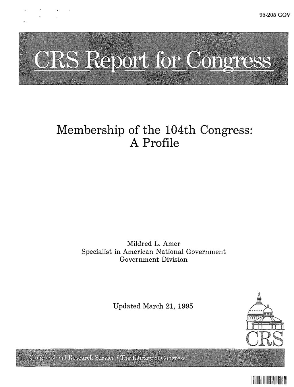 95-25 GOV Membership of the 4th Congress: A Profile Mildred L.