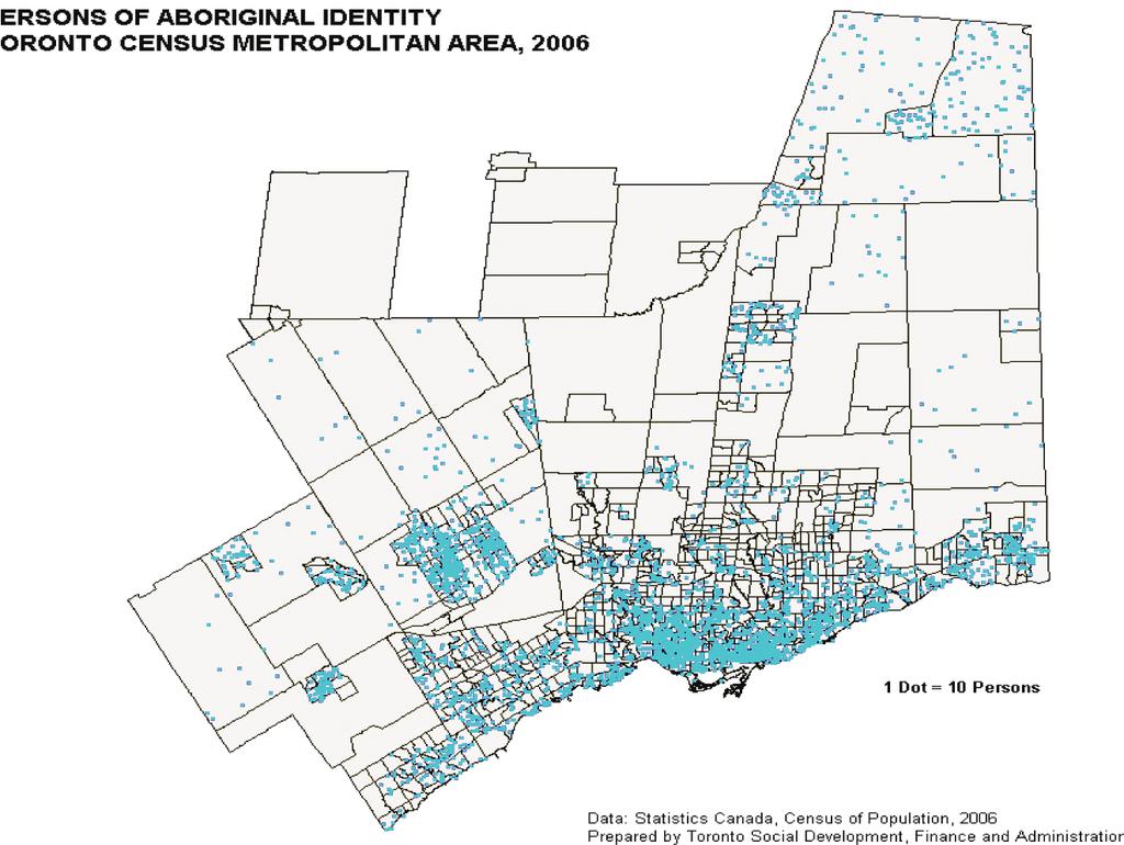 Chart 3H: Aboriginal Population Across the GTA (2006 Census data) 15,000 10,000 Percentage 5,000 Looking more closely at the City of Toronto, we see again that Aboriginal people are choosing to live