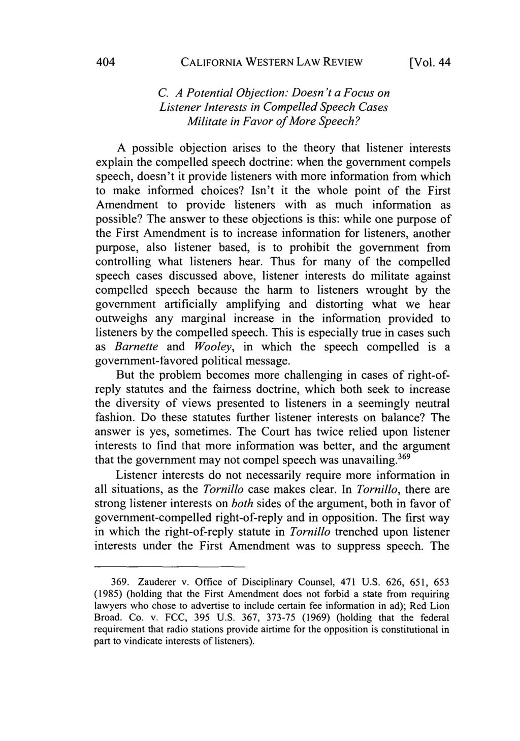 California Western Law Review, Vol. 44 [2007], No. 2, Art. 2 404 CALIFORNIA WESTERN LAW REVIEW [Vol. 44 C.