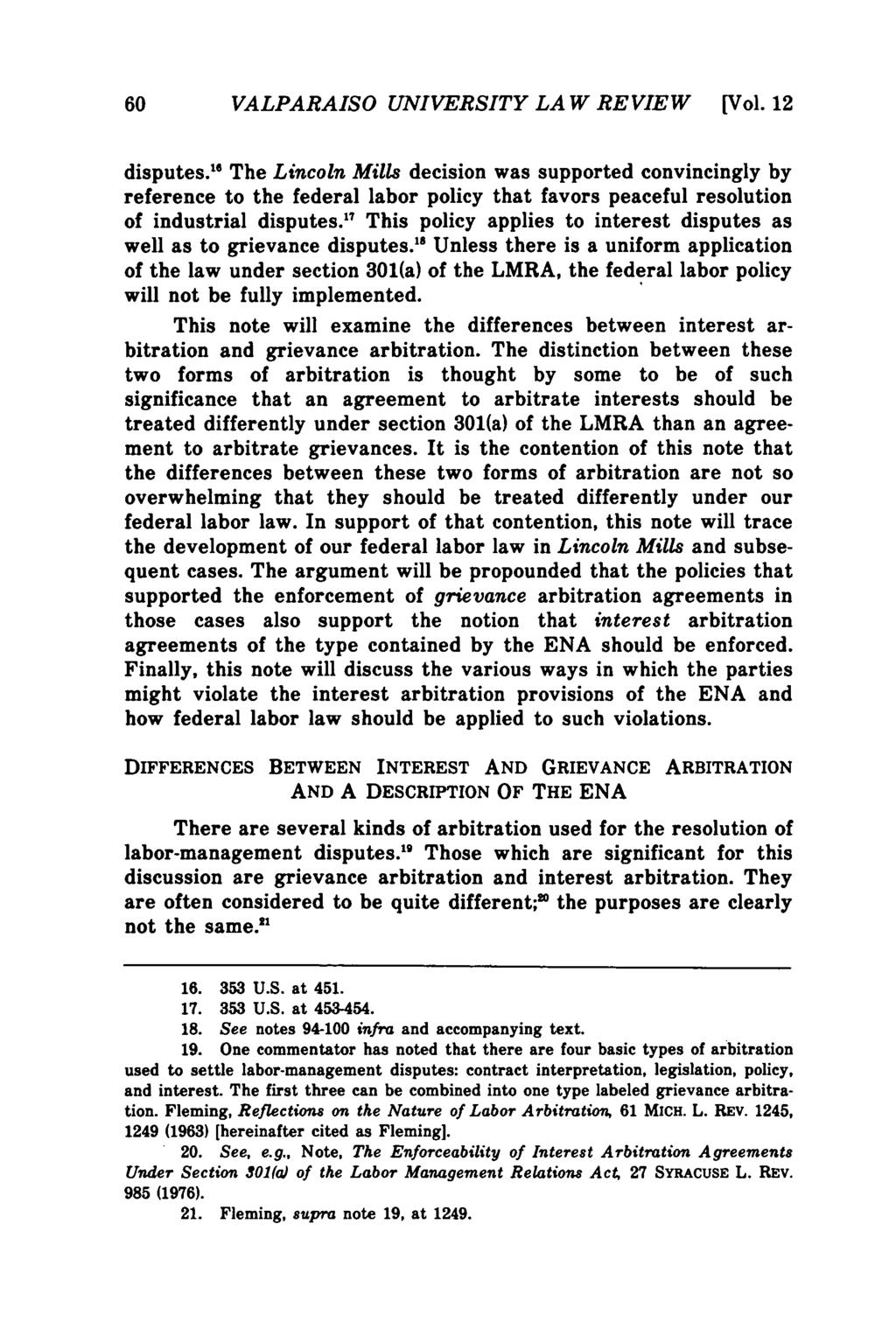Valparaiso University Law Review, Vol. 12, No. 1 [1977], Art. 3 60 VALPARAISO UNIVERSITY LAW REVIEW [Vol. 12 disputes.
