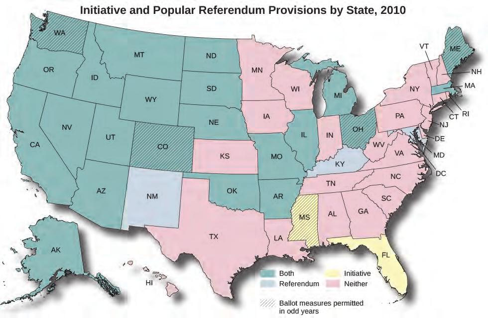 276 Chapter 7 Voting and Elections Figure 7.21 This map shows which states allow citizens to place laws and amendments on the ballot for voter approval or repeal.