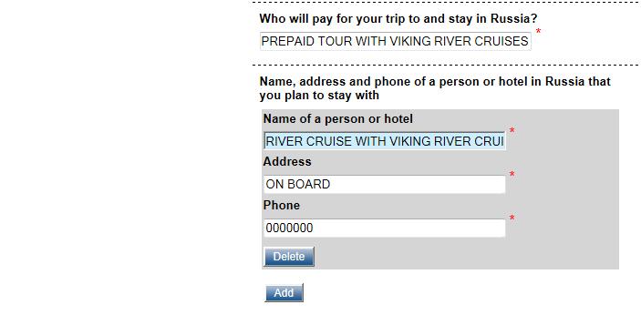 p. 10 1. Who will pay for your trip to stay in Russia: Prepaid Tour with Viking River Cruises. 2. Name of a person or hotel: River Cruise with Viking River Cruises. 3.