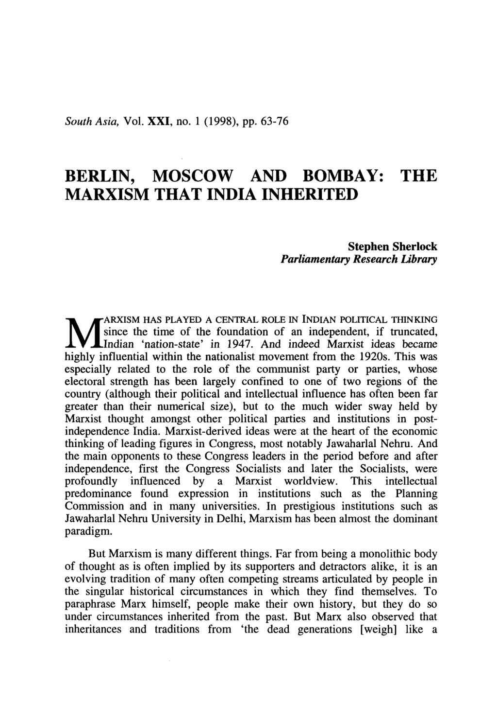 South Asia, Vol. XXI, no. 1 (1998), pp.